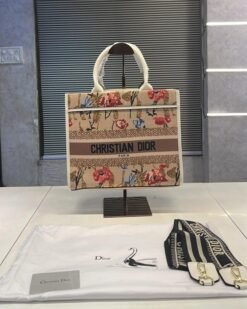 Branded CD Mini Tote Bag With Dust Bag Flower Print