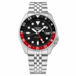 Seiko 5 Sports GMT Black & Red Bi-Color Stainless Steel Watch