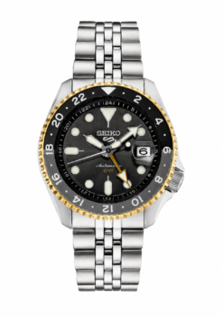 Seiko 5 Sports GMT Black & Gray Stainless Steel Watch