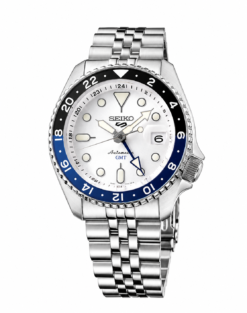 Seiko 5 Sports GMT WhiteSilver Dial GMT Stainless steel Jubilee-style bracelet Watch