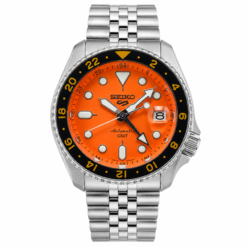 Seiko 5 Sports GMT Orange Dial Stainless Steel Watch