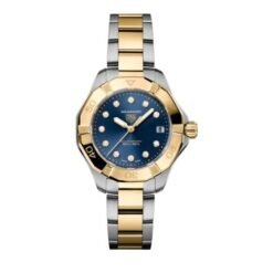Tag Heuer Aquaracer Solargraph Silver Gold blue For Her