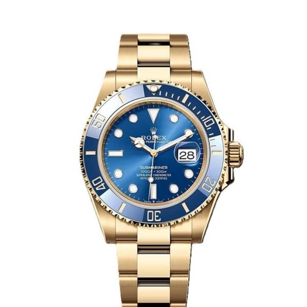Rolex Submarine yellow gold and a blue dial date